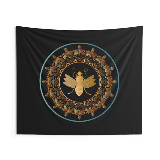 Indoor Wall Tapestries Kukloso Kuklos No 4391 A 'Honeybee Mandala on Black Free Shipping