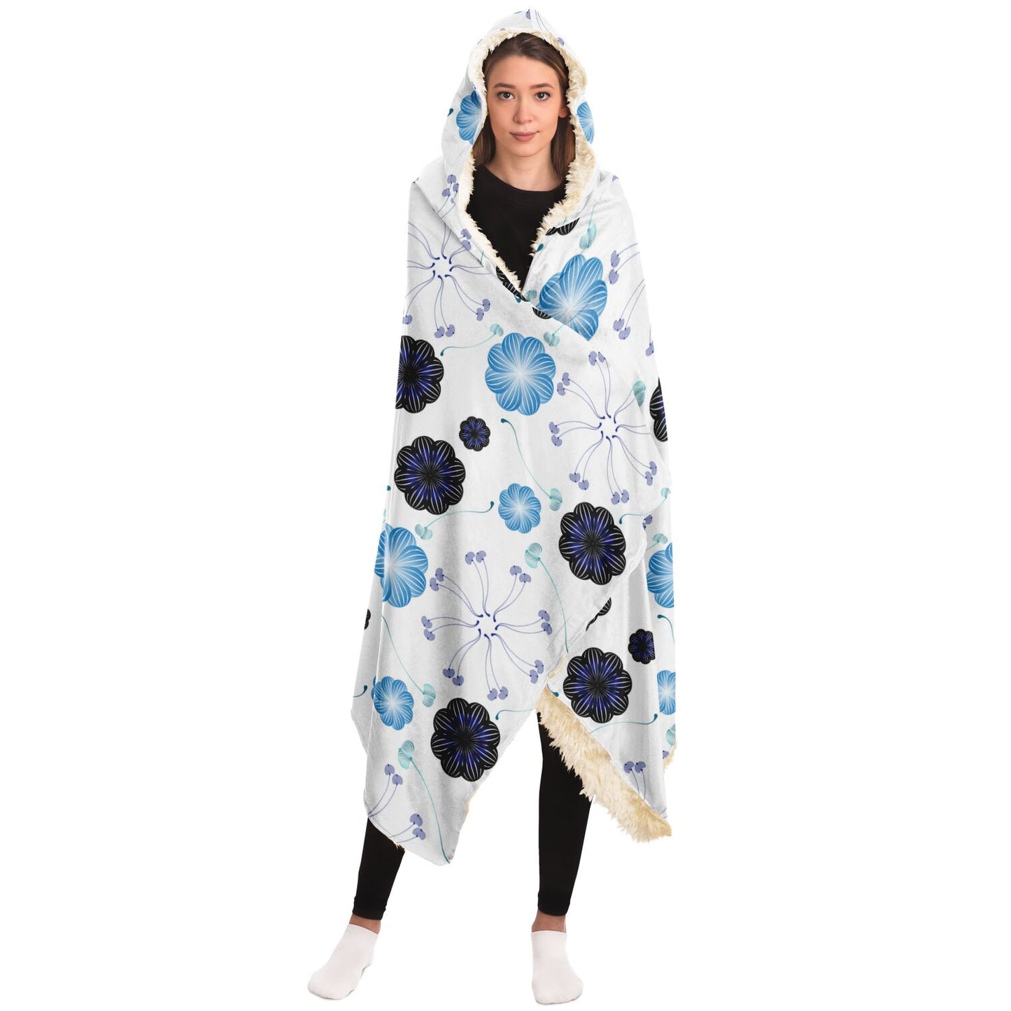 Hooded Blanket - AOP Kukloso Abstractical No 272 Blue Abstract Shapes on White - Free Shipping