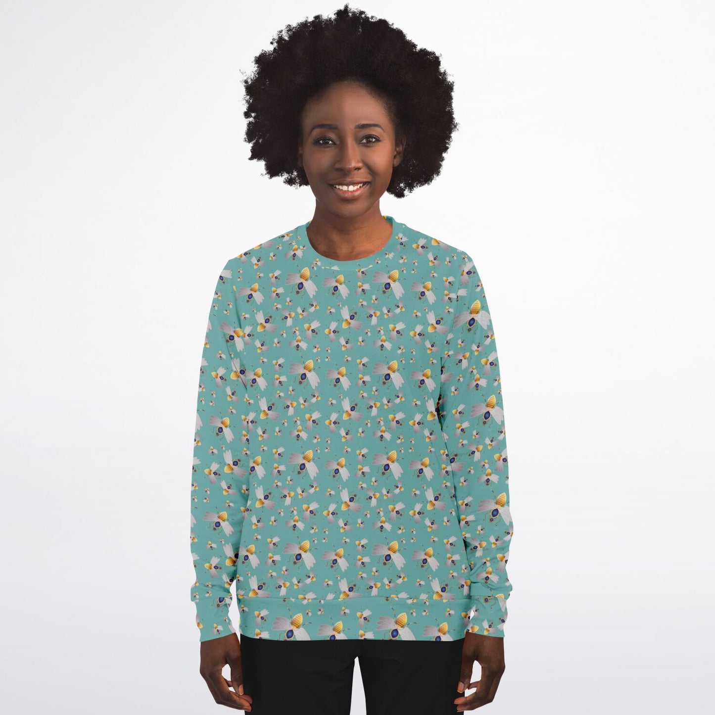 Athletic Sweatshirt - AOP  Kukloso Queen Bee on Blue-Green - Free Shipping