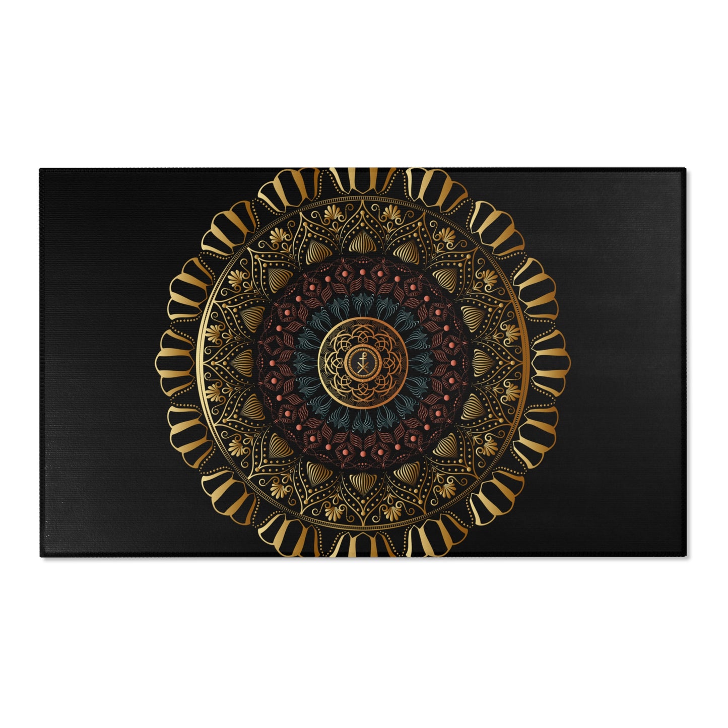 Area Rugs Kukloso Kuklos No 4438 Gold Mandala on Black - Free Shipping