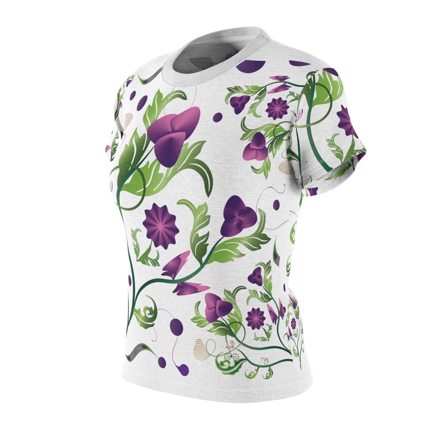 Women's Cut & Sew Tee (AOP) Kukloso Melange de fleur No 7 Abstract Flowers - Purple & Green - Free Shipping