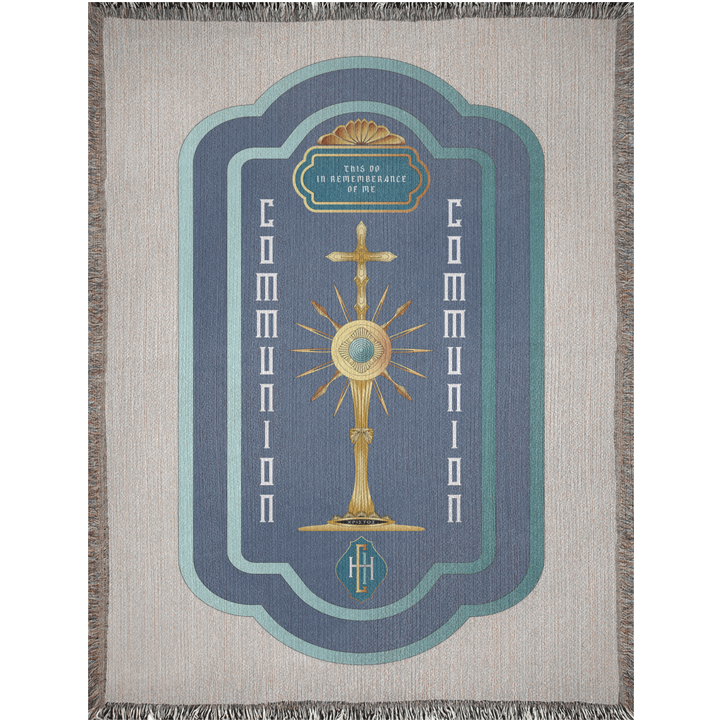 Woven Blankets Kukloso IHC Christogram Communion Card, Golden Monstrance - Free Shipping