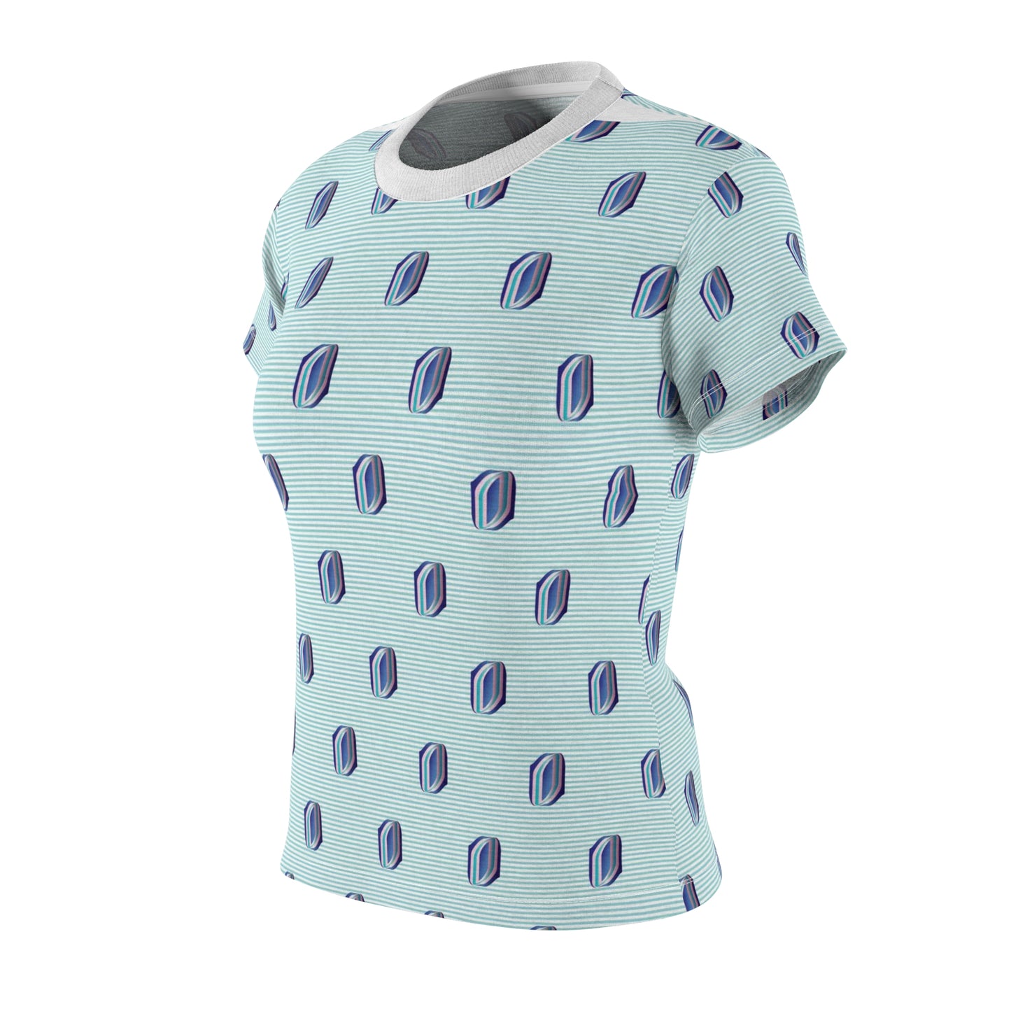 Women's Cut & Sew Tee (AOP) Kukloso Whimsical No 57 No 2 Pink & Navy Shapes on Aqua lines - Free Shipping