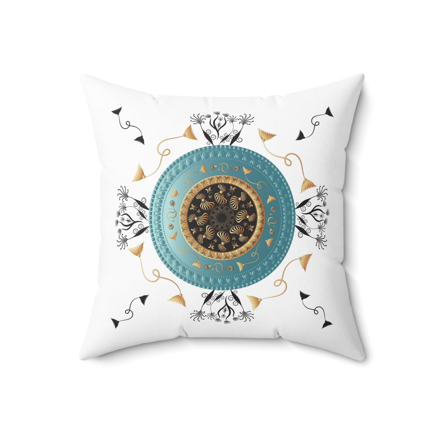 Spun Polyester Square Pillow Kukloso Mandala No 151 Copper/Aqua - Free Shipping