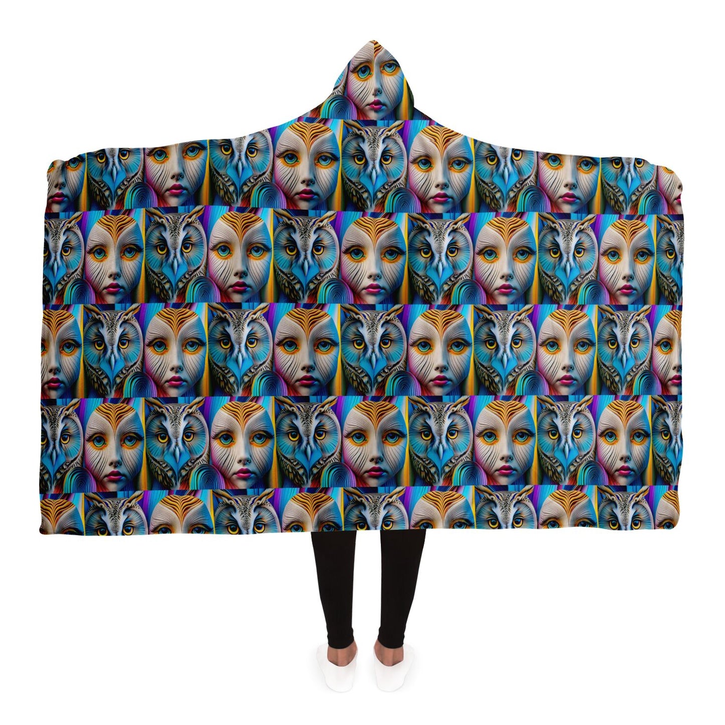 Hooded Blanket - AOP Kukloso Cubist Faces No 11 Small Pattern - Free Shipping