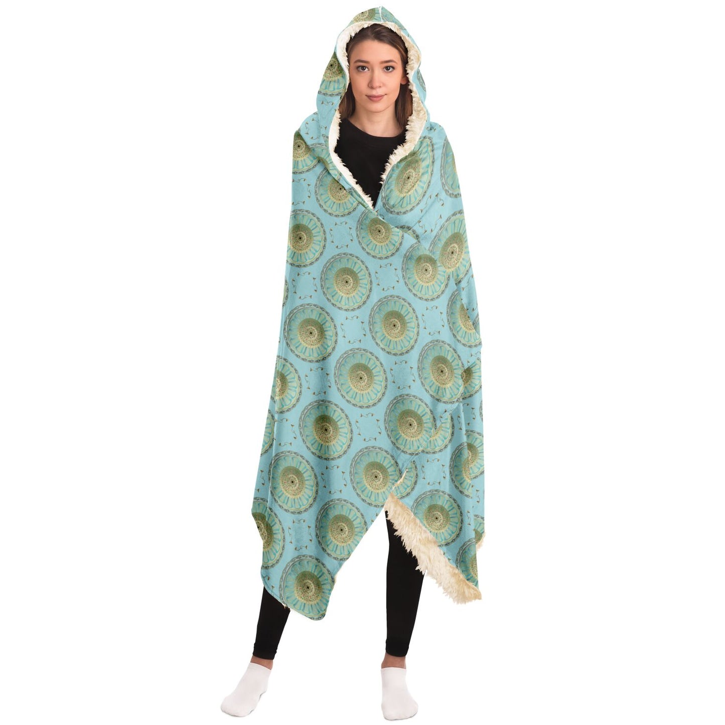 Hooded Blanket - AOP Mandala Delicata on Aqua