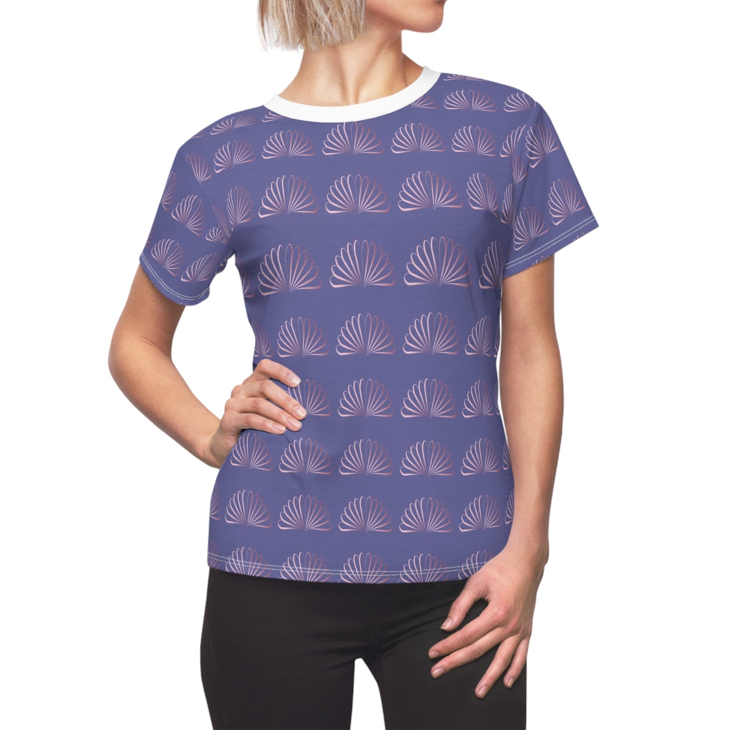 Women's Cut & Sew Tee (AOP) Kukloso Abstractical Shell Design Pink on Lavender - Free Shipping