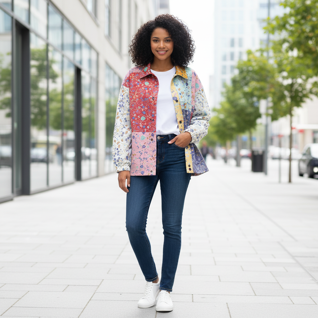 AOP Unisex Casual Lapel Jacket Kukloso Patchwork Collage No 127