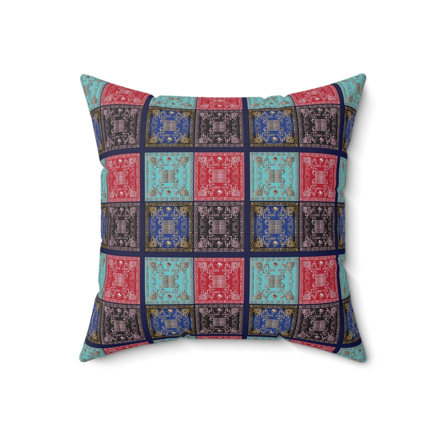 Spun Polyester Square Pillow Kukloso Greek Border Designs 'Carpe Diem' No 1 - Free Shipping