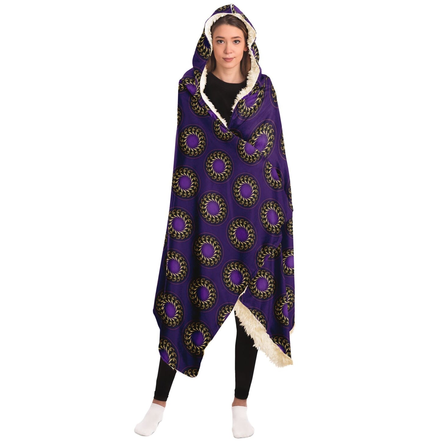 Hooded Blanket - AOP Mandala No 7 Gold on Dark Purple