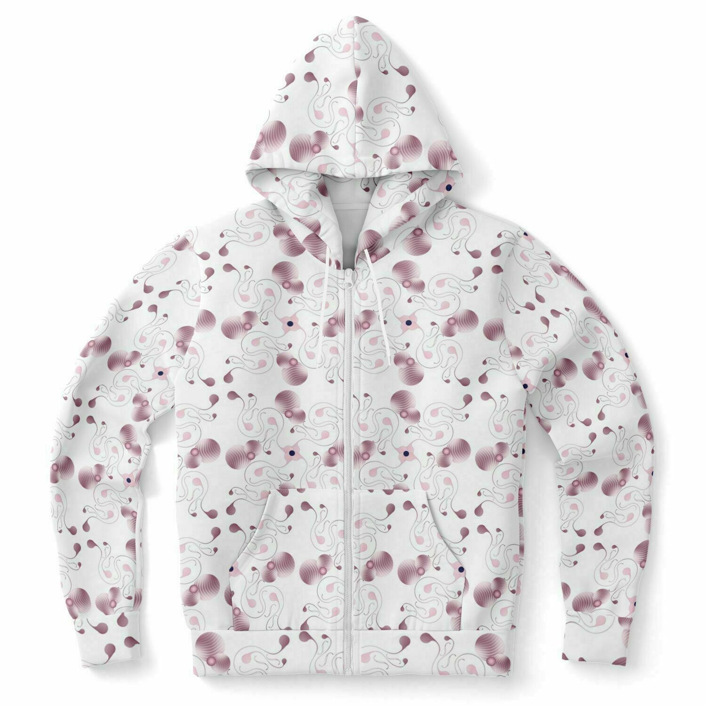 Fashion Zip-Up Hoodie - AOP Kukloso Abstractical No 57 Pink, shapes on White - Free Shipping