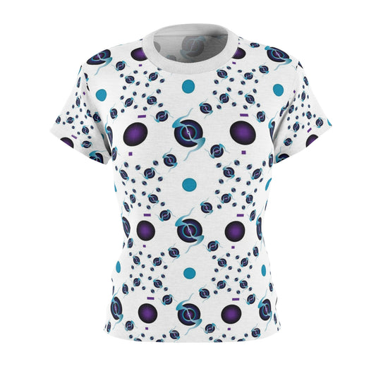 Women's Cut & Sew Tee (AOP) Kukloso Abstractical No 225 Dark Purple, Navy, Aqua on White - Free Shipping