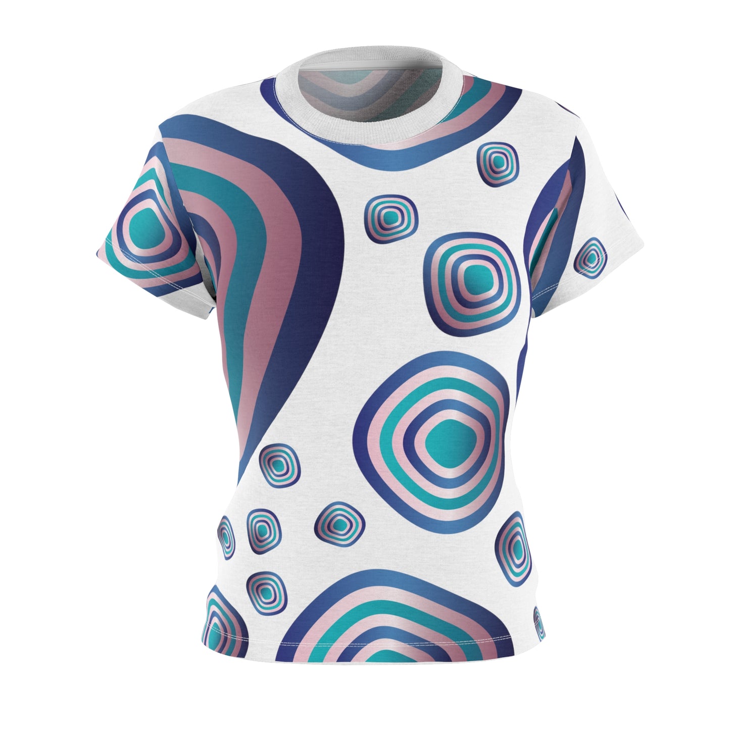 Women's Cut & Sew Tee (AOP) Kukloso Abstractical No 96 Aqua, Pink & Navy Circles - Free Shipping