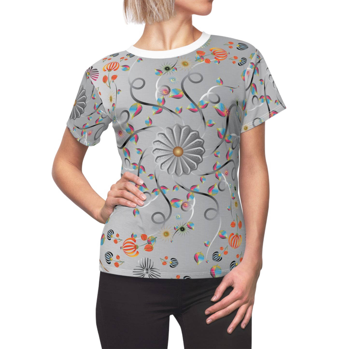 Women's Cut & Sew Tee (AOP) Kukloso Abstractical No 140 Silver color - Free Shipping