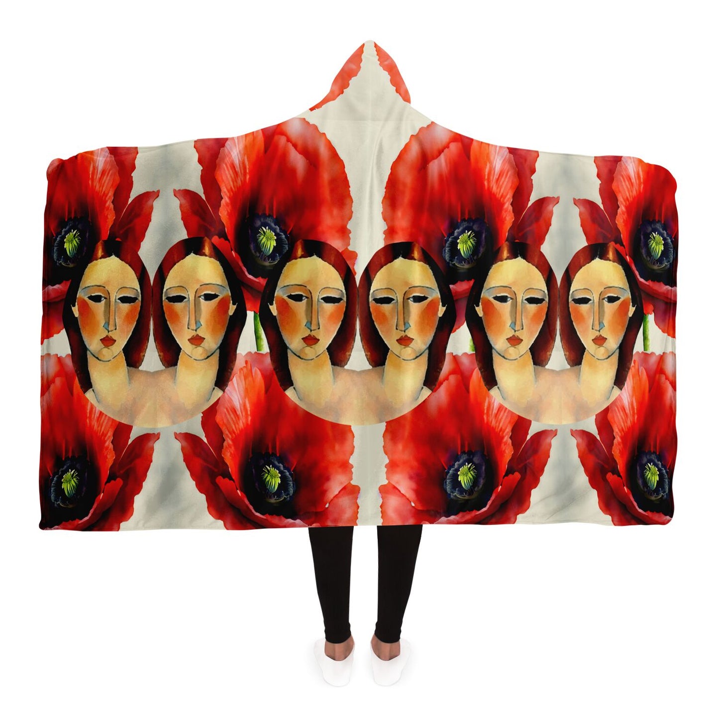 Hooded Blanket - AOP Kukloso Modigliani Meets The Red Poppies - Free Shipping