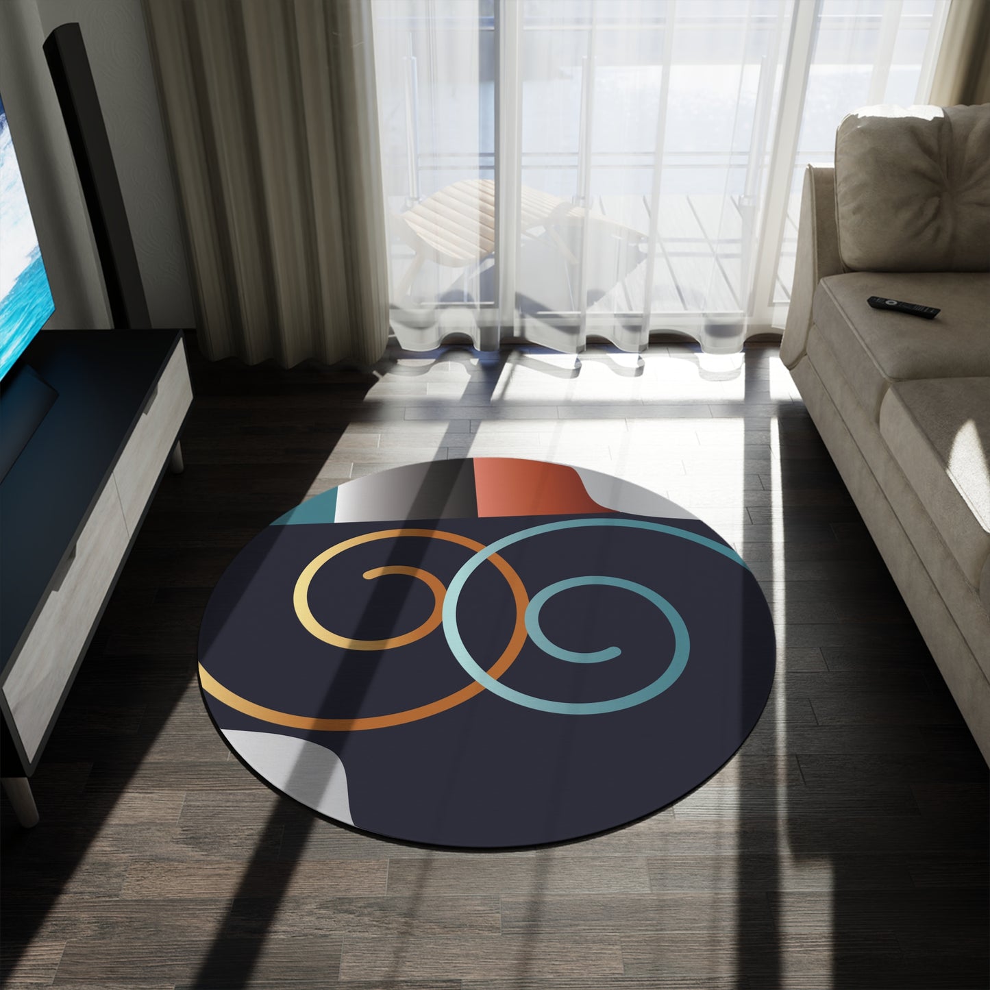 Round Rug Kukloso MD 70 Abstract shapes - Silver, Aqua, Copper, Gold  Free shipping