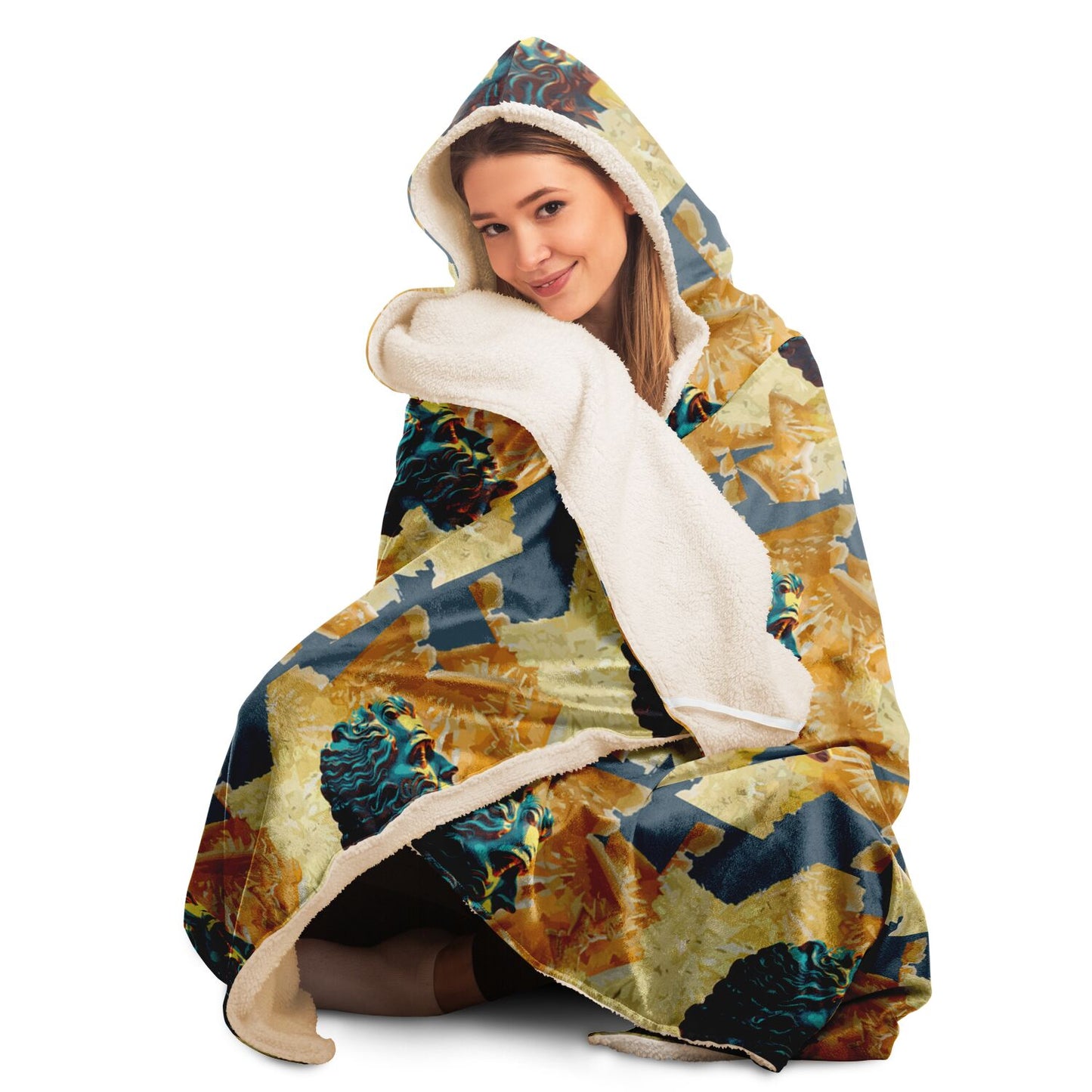 Hooded Blanket - AOP Kukloso Cubist Faces No 47 A - Free Shipping