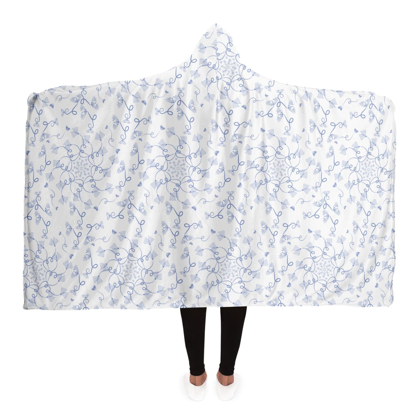 Hooded Blanket - AOP Kukloso Abstractical No 19 Periwinkle Florals on White - Free Shipping