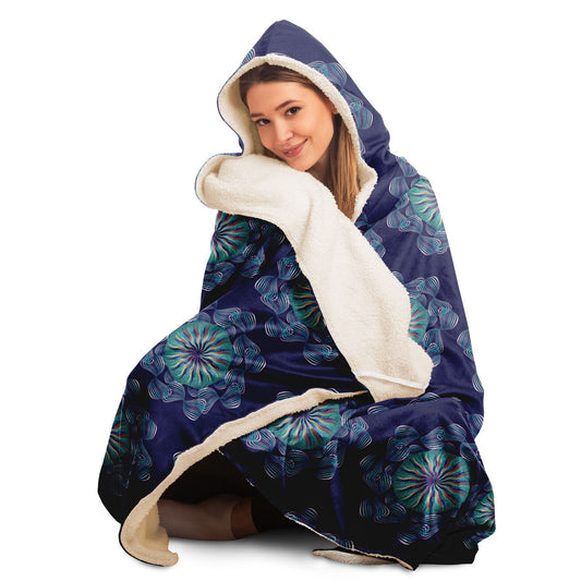 Hooded Blanket - AOP Kukloso Abstractical No 29 Aqua Mandala on Navy - Free Shipping