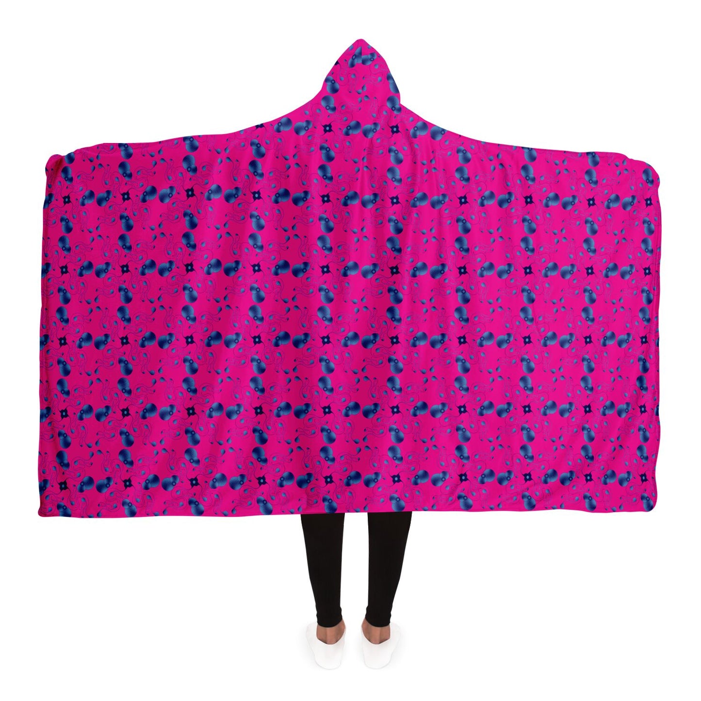 Hooded Blanket - AOP Kukloso Abstractical No 57 Abstract Blue Shapes on Dark Pink Sml Pattern - Free Shipping