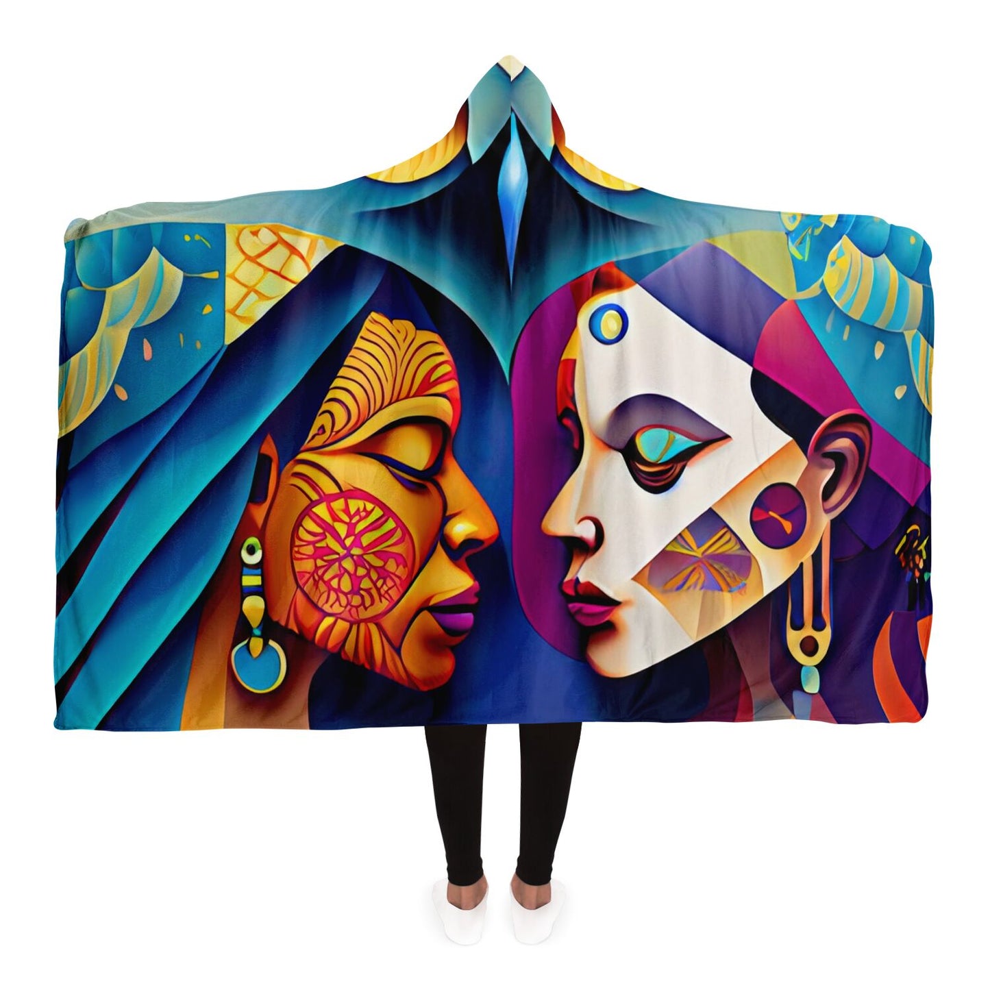 Hooded Blanket - AOP Kukloso Cubist Faces No 3 - Free Shipping