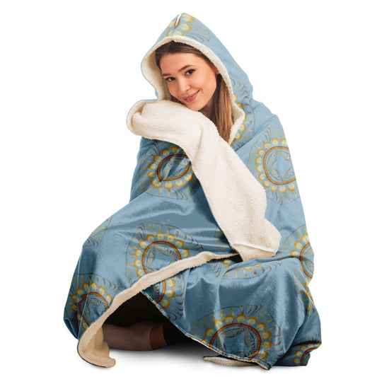 Hooded Blanket - AOP Mandala No 24 Gold on Warm Pale Blue