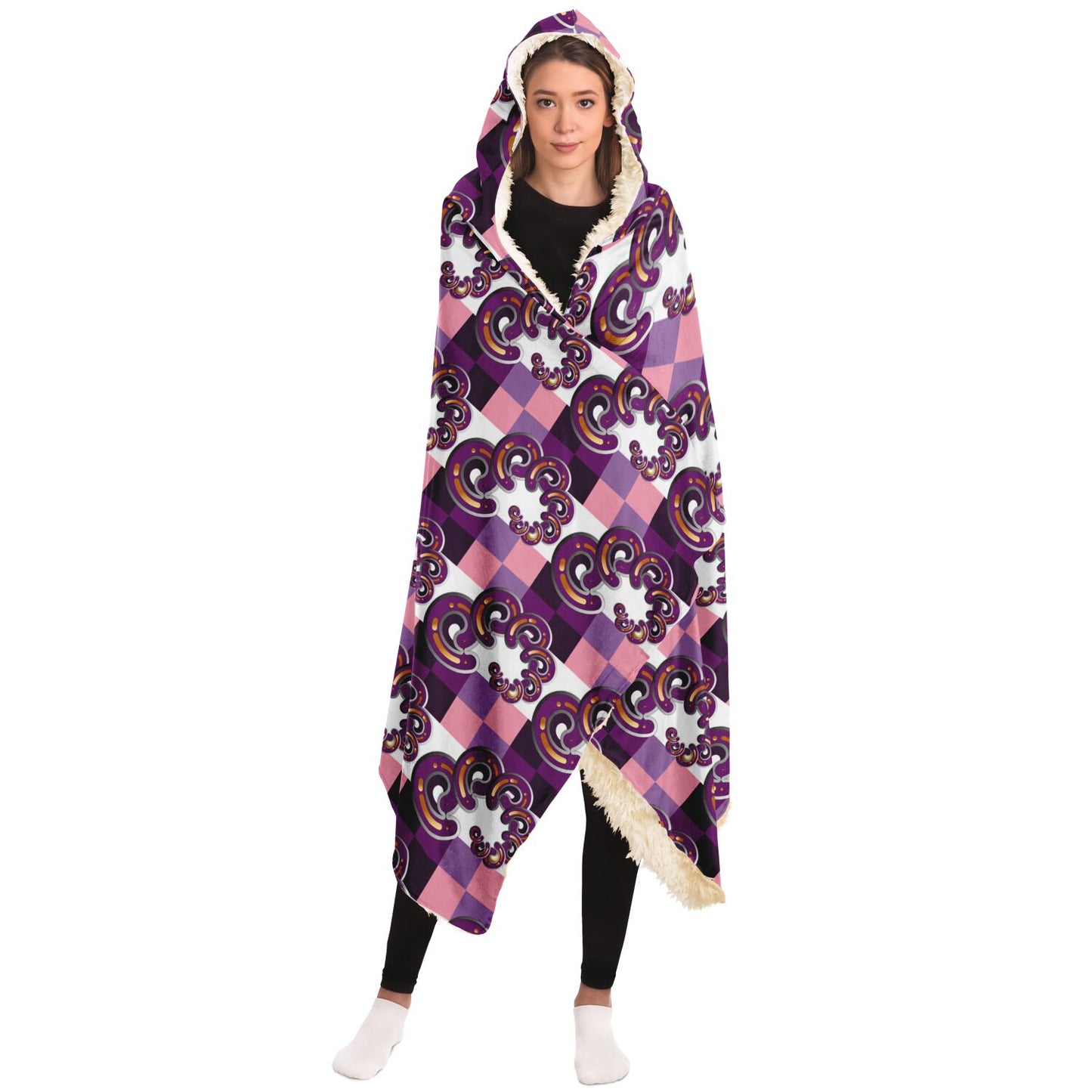 Hooded Blanket - AOP Kukloso Abstractical No 69 Purple, Pink, Silver on White - Free Shipping