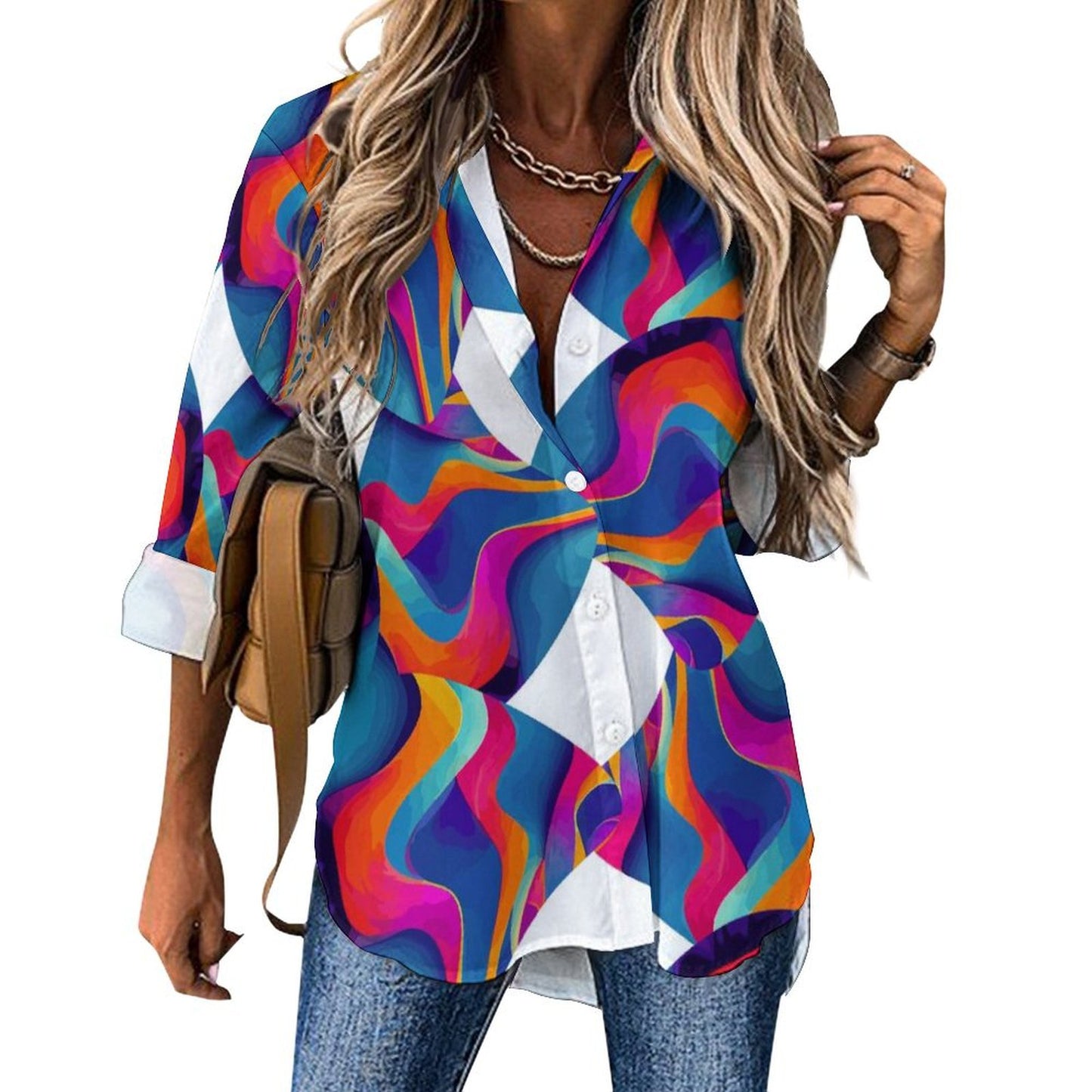 Long Sleeve Shirt Blouse Kukloso Abstract No 1070