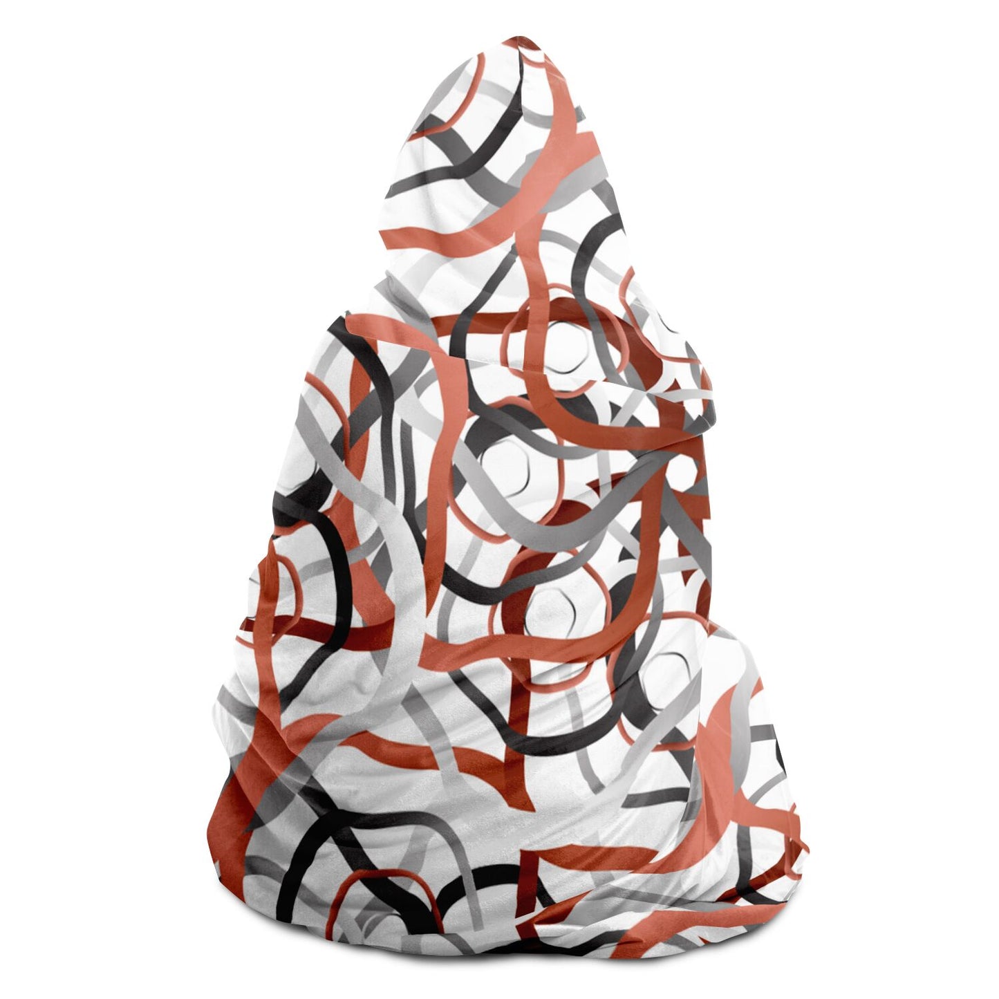 Hooded Blanket - AOP Kukloso Abstractical No 122 Copper, Sliver, Black Abstract Circles on White - Free Shipping