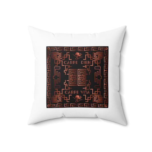 Spun Polyester Square Pillow Kukloso Greek Border 'Carpe Diem' No 8 - Free Shipping