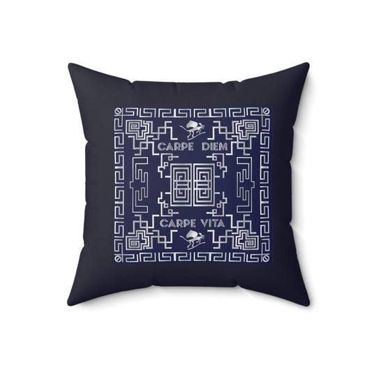 Spun Polyester Square Pillow Kukloso Greek Border 'Carpe Diem' No 2 - Free Shipping