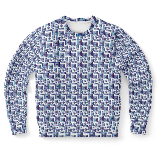 Athletic Sweatshirt - AOP  Kukloso Abstractical No 95 Navy, Aqua, Pink Square shapes on White - Free Shipping