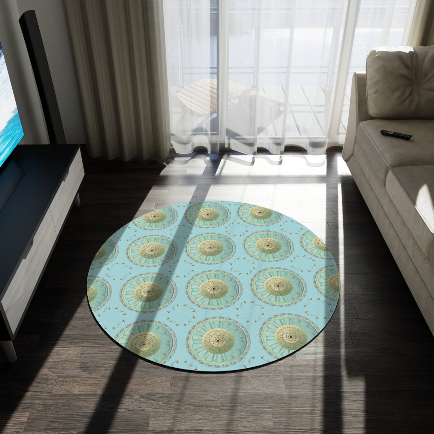 Round Rug Kukloso Mandala Decorata Aqua  Free Shipping