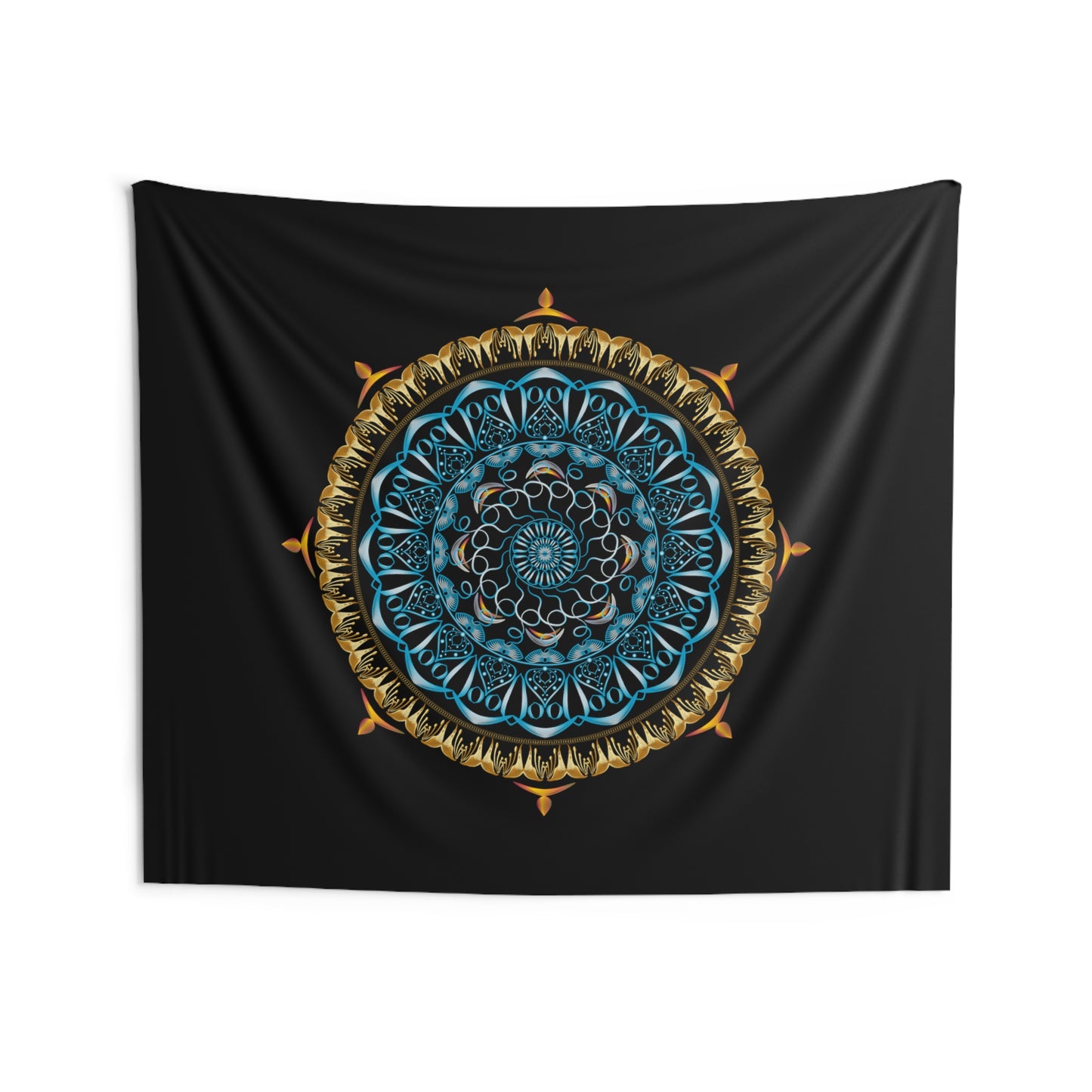 Indoor Wall Tapestries Kukloso Kuklos No 4341 Aqua, Gold Mandala - Free Shipping