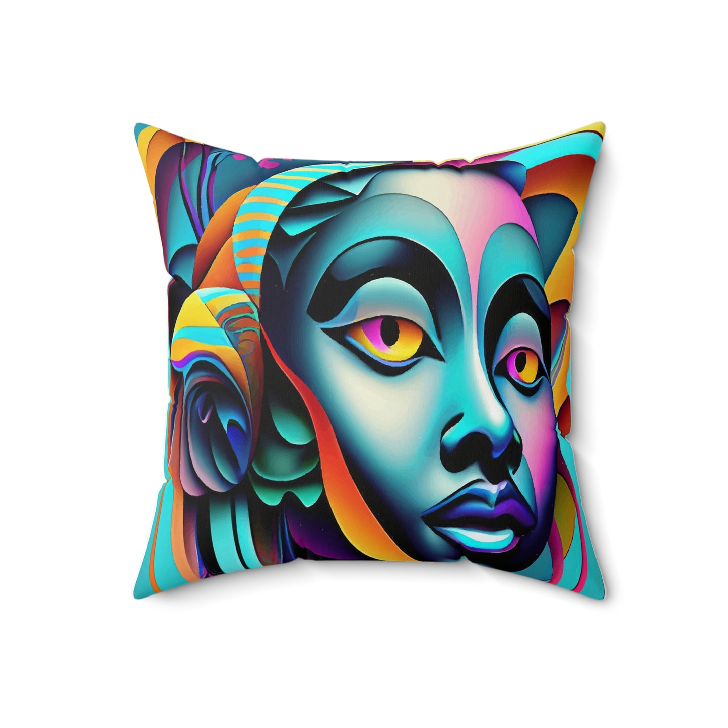 Spun Polyester Square Pillow Kukloso Cubist Faces No 1 - Free Shipping