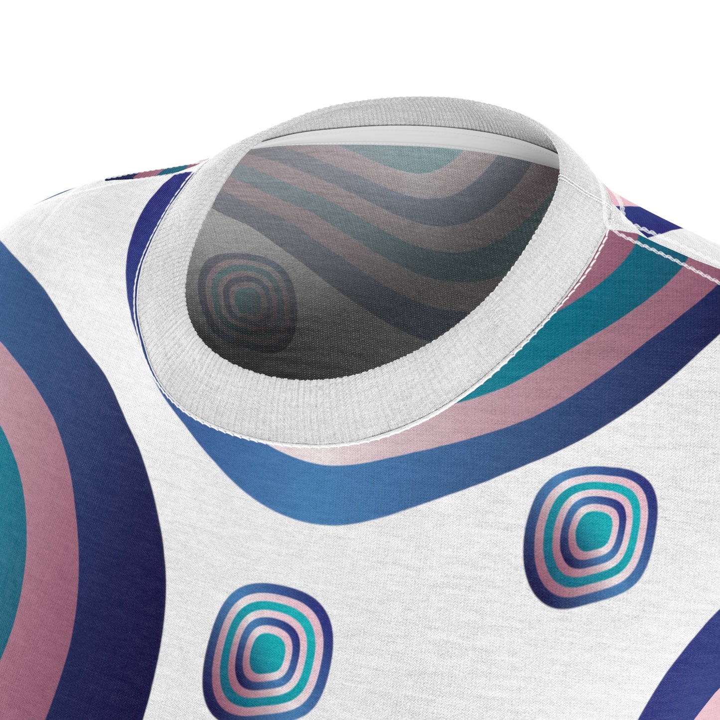 Women's Cut & Sew Tee (AOP) Kukloso Abstractical No 96 Aqua, Pink & Navy Circles - Free Shipping