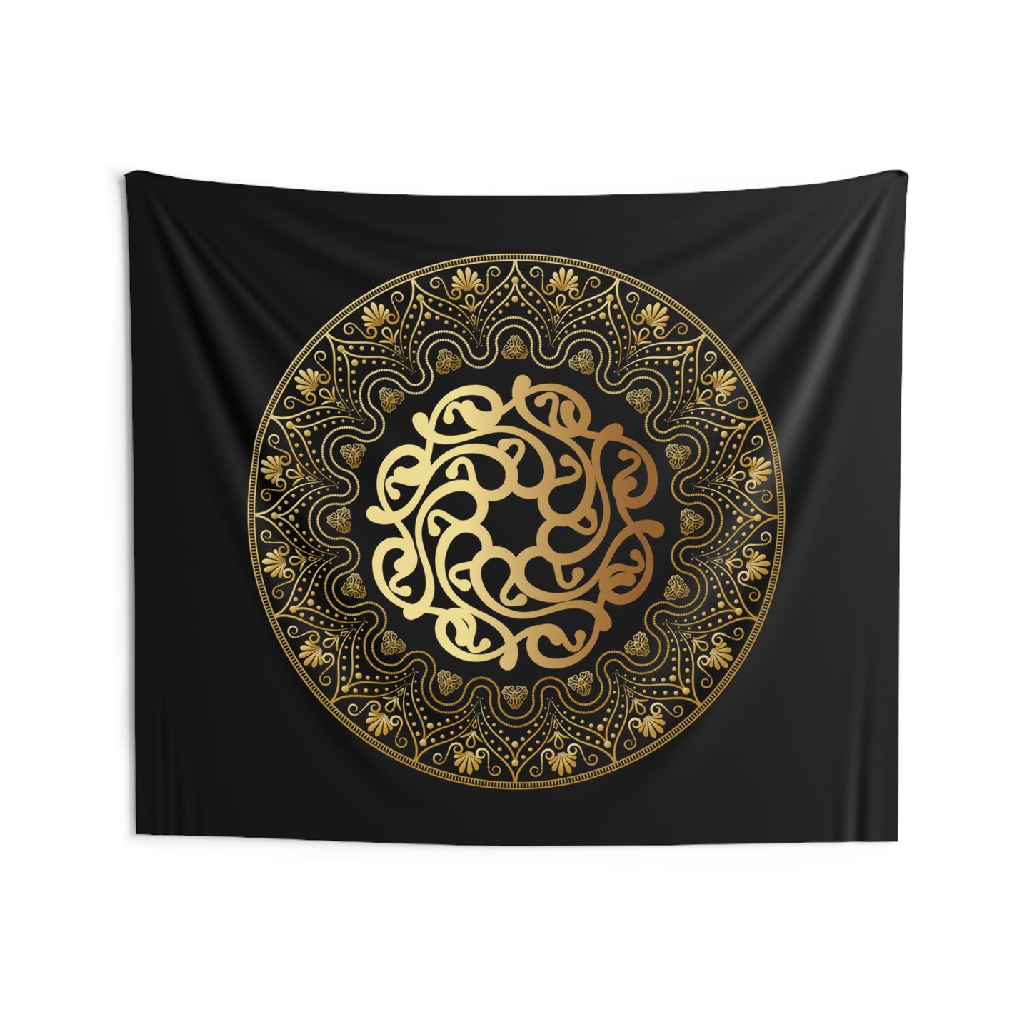 Indoor Wall Tapestries Kukloso Mandala Decorata No 119 Gold on Black  Free Shipping