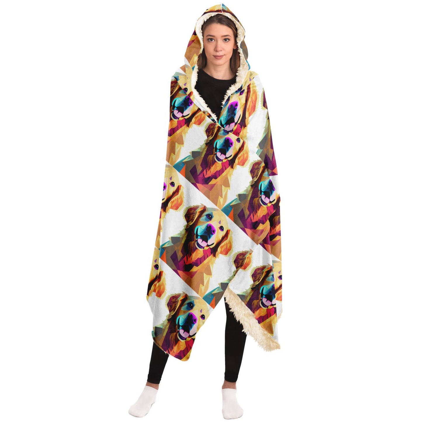 Hooded Blanket - AOP KUkloso Cubist Golden Retriever Dog No 1 - Free Shipping