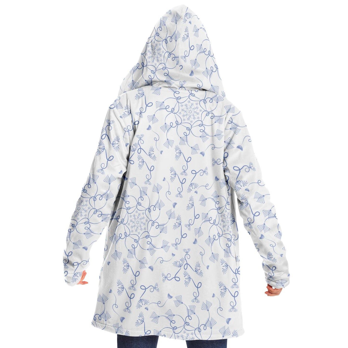 Microfleece Cloak - AOP Kukloso Abstractical No 19 Periwinkle Florals on White - Free Shipping