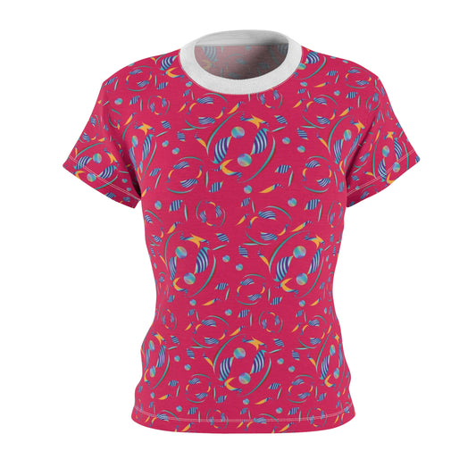 Women's Cut & Sew Tee (AOP) Kukloso Whimsical No 80 Abstract Shapes on Dark Pink - Free Shipping