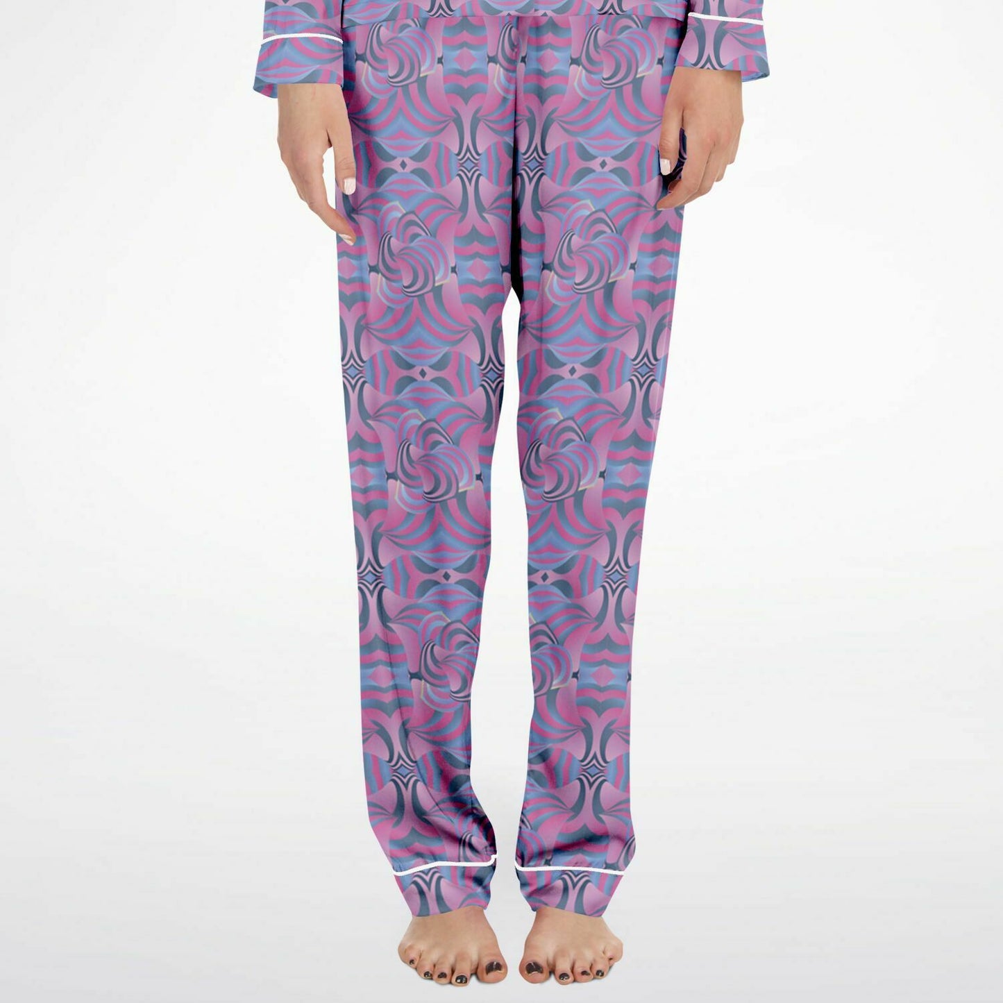 Women's Satin Pajamas - AOP Kukloso Ice Cream Swirls No 40 Abstract Sikver & Pink colors - Free Shipping