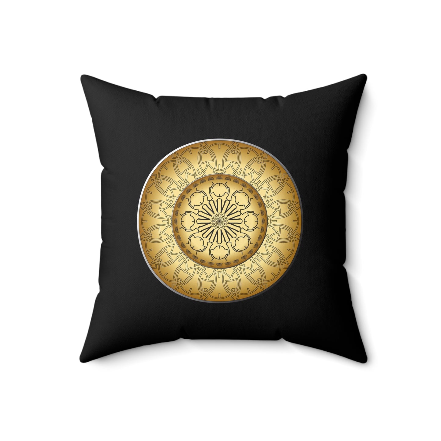 Spun Polyester Square Pillow Kukloso Mandala No 41 Gold/Silver - Free Shipping