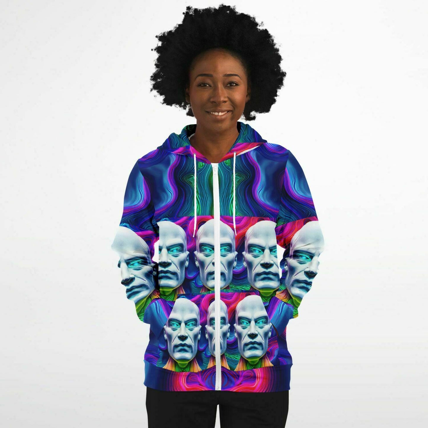 Fashion Zip-Up Hoodie - AOP Kukloso Cubist Faces No 16 - Free Shipping