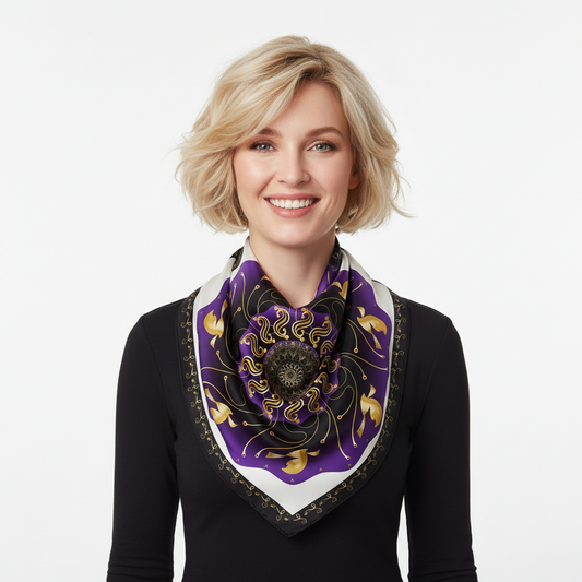 100% Silk Charmeuse Square Scarf Hummingbirds on Violet