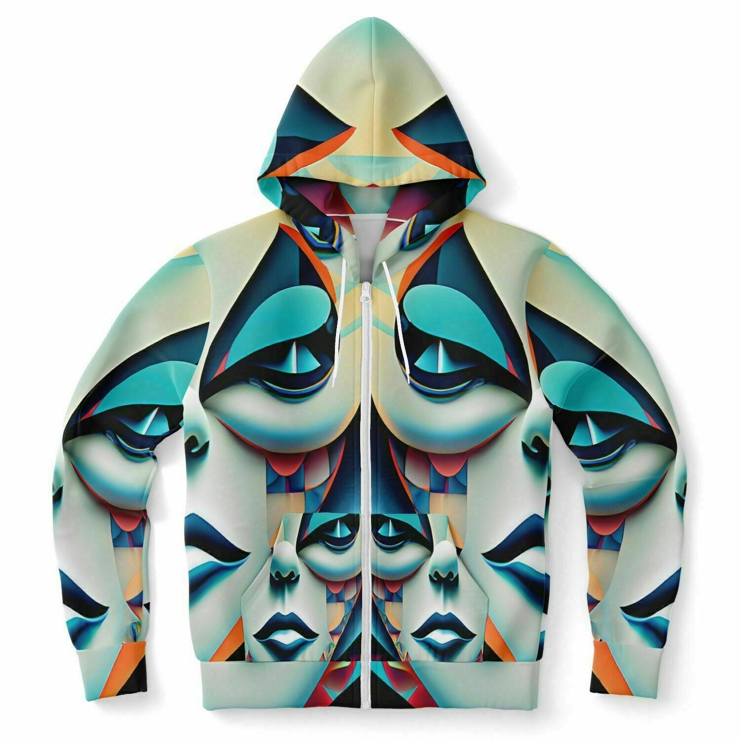 Fashion Zip-Up Hoodie - AOP  Kukloso Cubist Faces No 10 Multicolored - Free Shipping