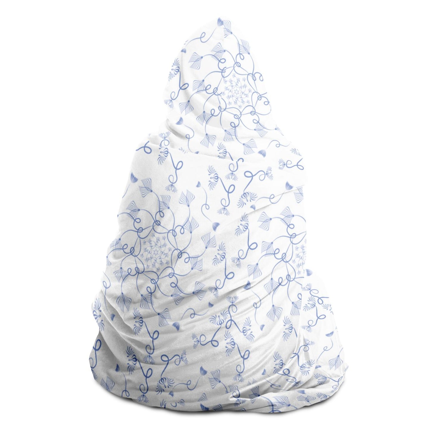 Hooded Blanket - AOP Kukloso Abstractical No 19 Periwinkle Florals on White - Free Shipping