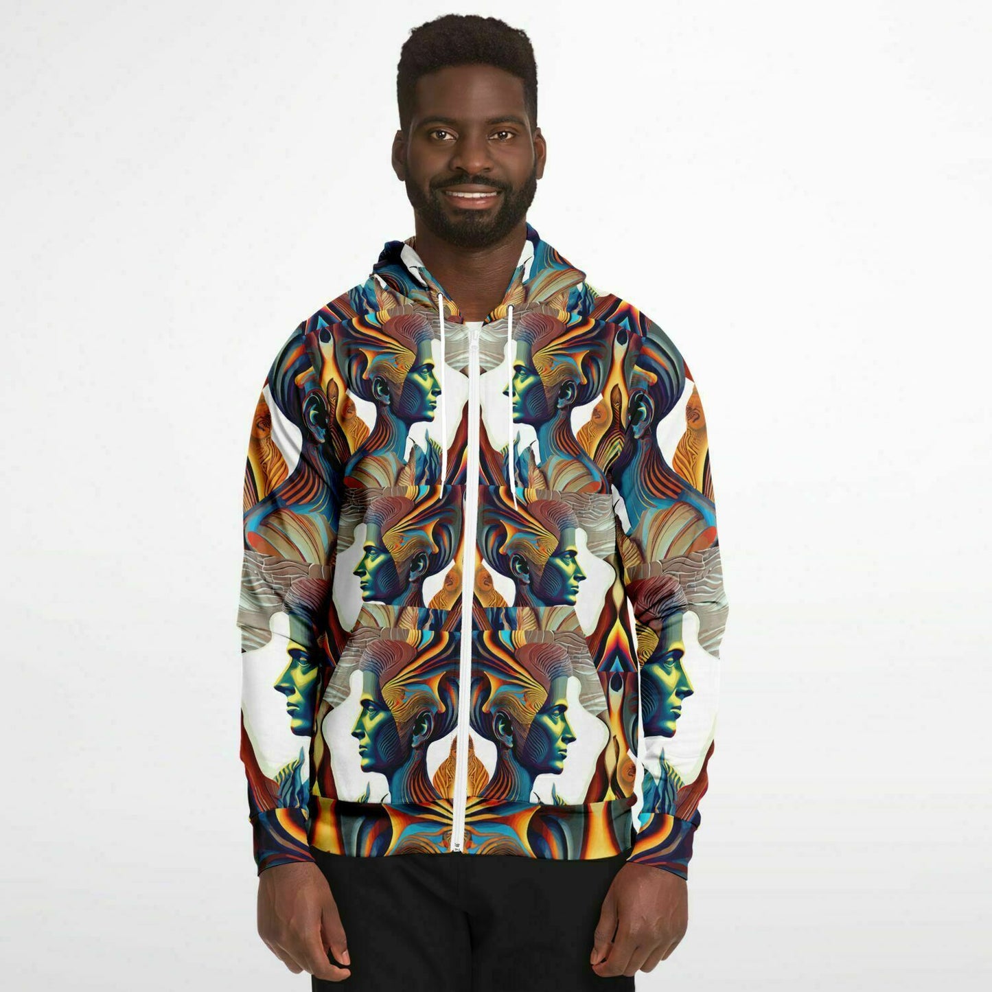 Fashion Zip-Up Hoodie - AOP Kukloso Cubist Faces No 42- Free Shipping