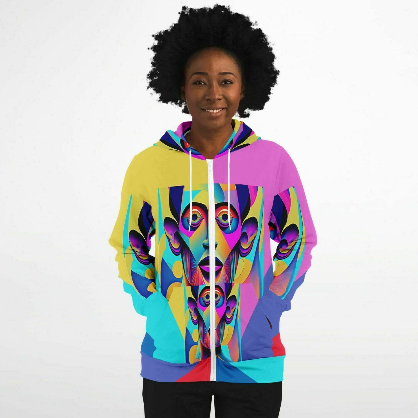 Fashion Zip-Up Hoodie - AOP Kukloso Cubist Faces No 1 - Free Shipping