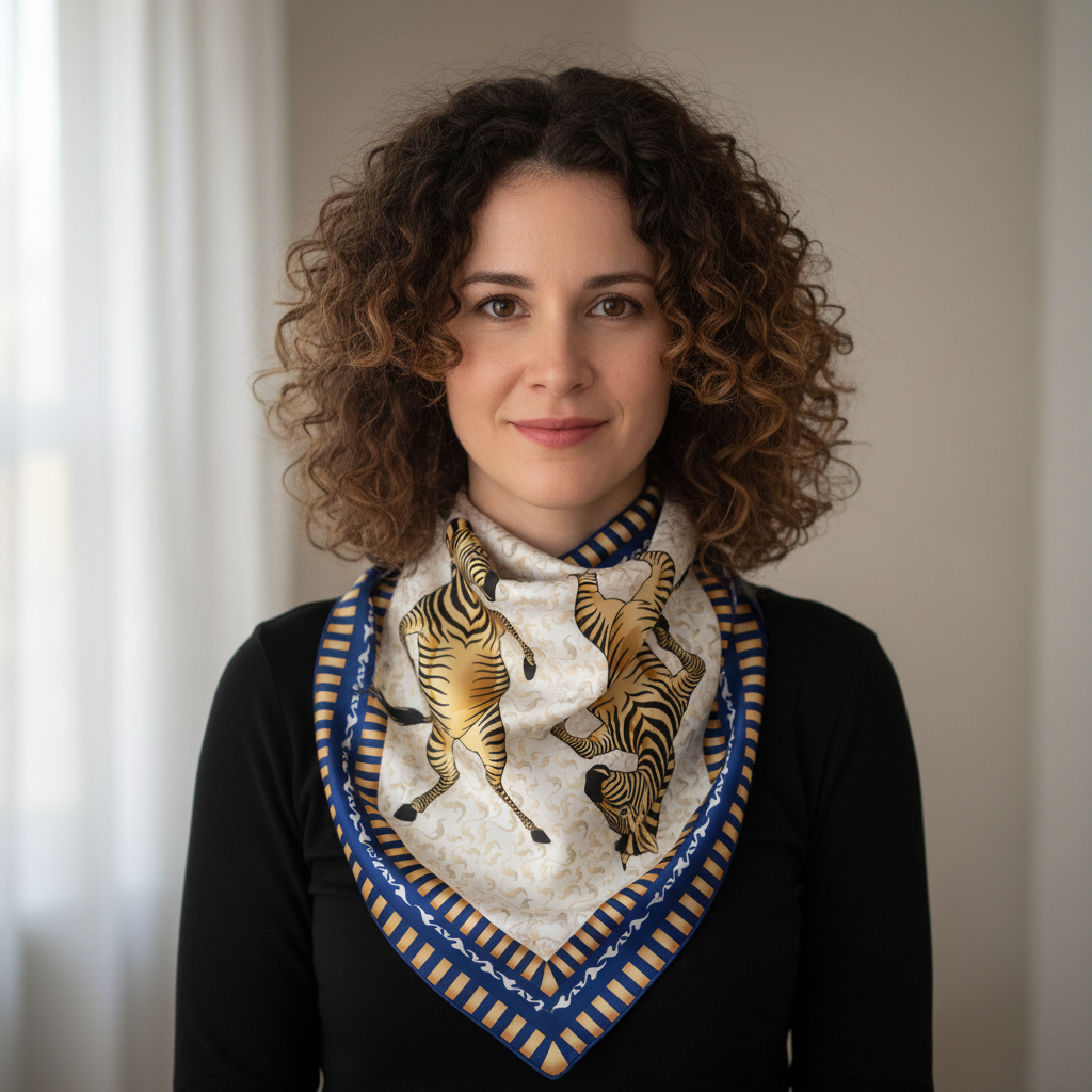 100% Silk Charmeuse Square Scarf  The Golden Zebras