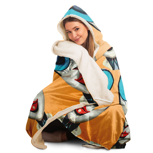 Hooded Blanket - AOP Kukloso Cubist Faces No 12 Orange Bkgd - Free Shipping